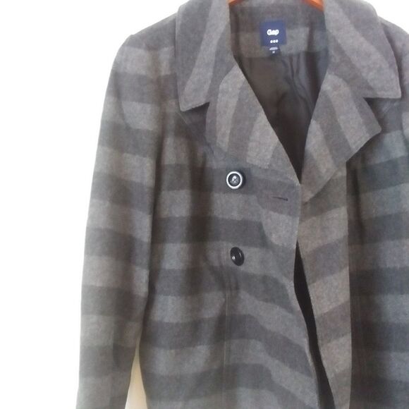 Gap Wool Blend Short Pea Coat, Grey Stripe, Med - Picture 2 of 9